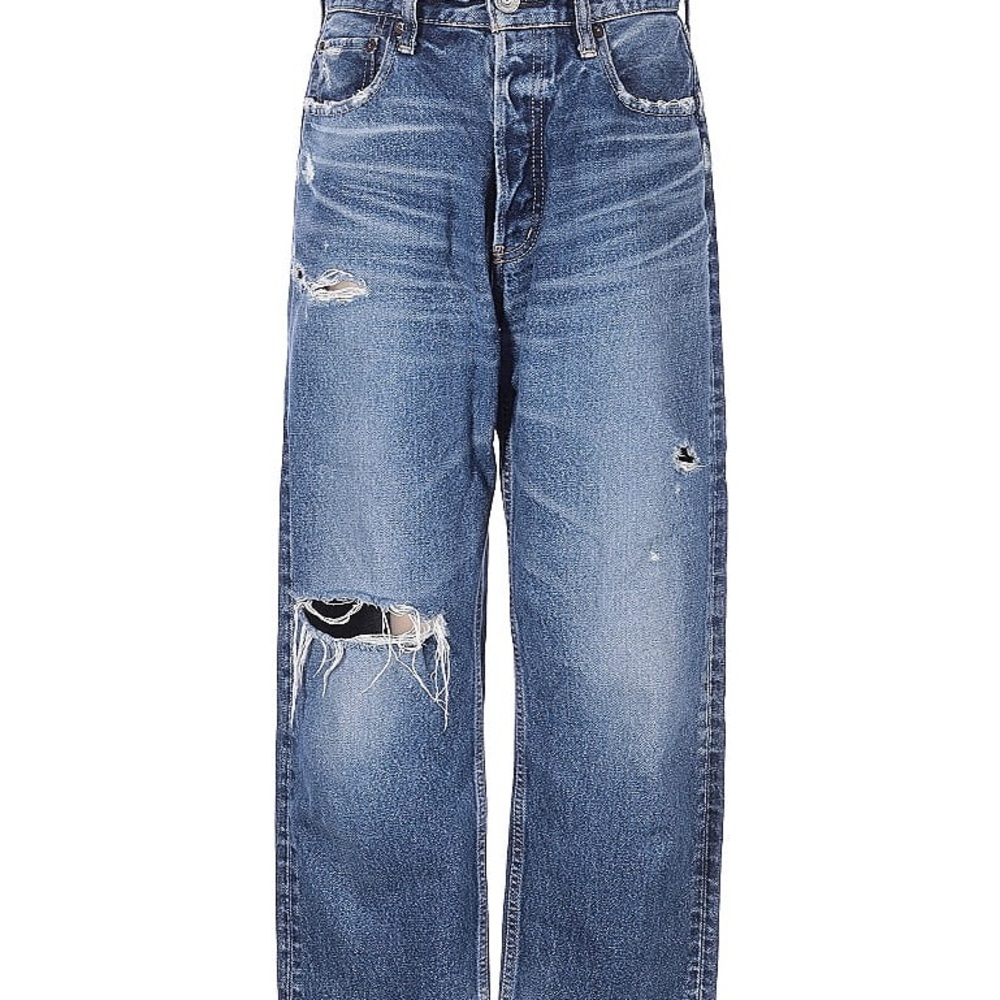 Moussy Distressed Straight Leg Jeans - Blue